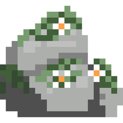 Pixel art stone with white flower ivy element 7