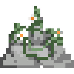 Pixel art stone with white flower ivy element 4