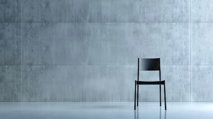 Negative space in a minimalist interior photograph, featuring a single modern chair against a blank white wall.