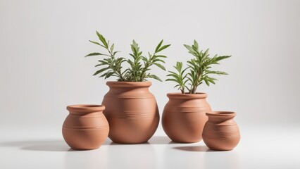 Fototapeta premium Elegant Terracotta Pots with Greenery