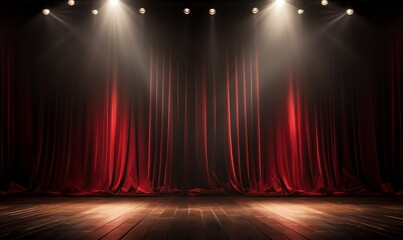 Stage with Red Curtains and Spotlights