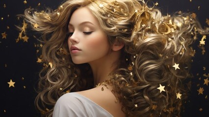 Fototapeta premium Golden Stardust in Hair