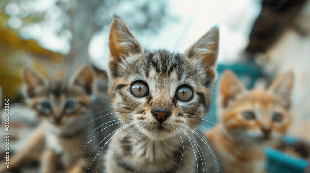 Poster pets in an abstract background, cats in hazy backgrounds that are always moving and waiting for thei