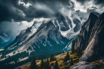 black mountains and a view of cloudy sky 