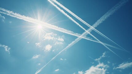 airplane nest In the blue sky while flying.