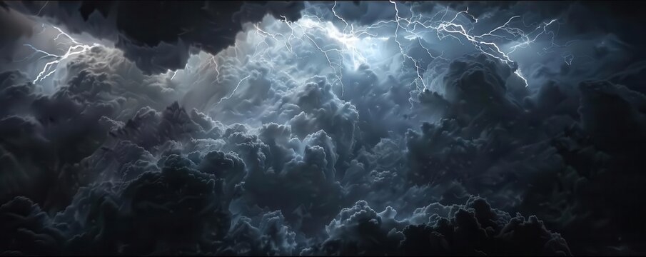A dark and stormy night. The clouds are thick and the lightning is flashing. The thunder is rumbling and the rain is pouring down.