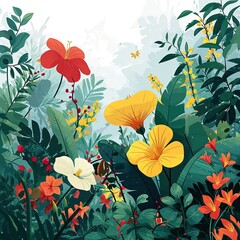 A Sunny Day in a Minimalist Tropical Rain Forest Illustration