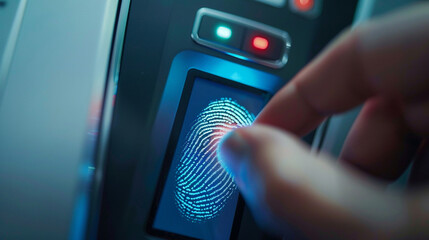 Close-up of a biometric scanner recognizing a fingerprint