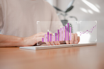 Businessman show investment growth graph chart and analysing growth achievement diagram data...