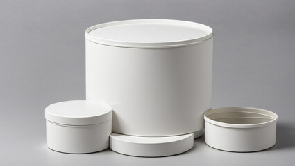 wo white, cylindrical containers with lids
