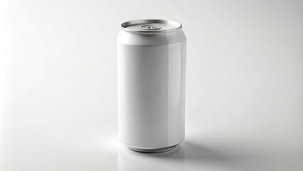 Sleek isolated 3D rendered white tin can with minimalist drink product design on pure white background, showcasing modern packaging concept.