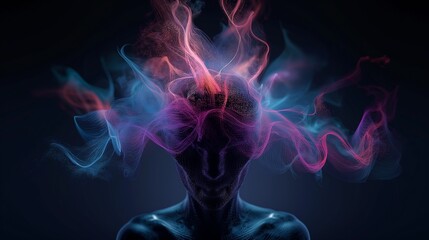 Vibrant Digital Mind: Abstract Human Silhouette with Colorful Smoke