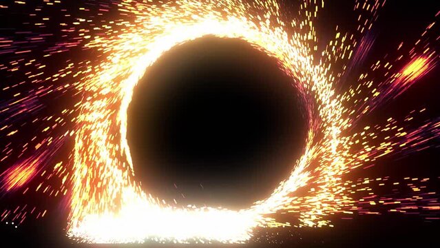 Sparkling Portal Effect Animation. Fiery Ring of Sparks with Dark Center. 4K