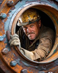 Obraz premium Close-up of a worker inspecting a weld on an oil pipeline