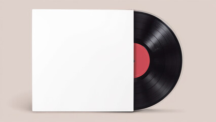 Vinyl Record with White Sleeve &ndash; Classic and Elegant Music Album Mockup for Product Display - Generative ai 