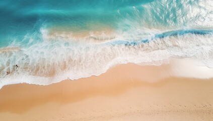 Aerial view of sandy beach with turquoise waves