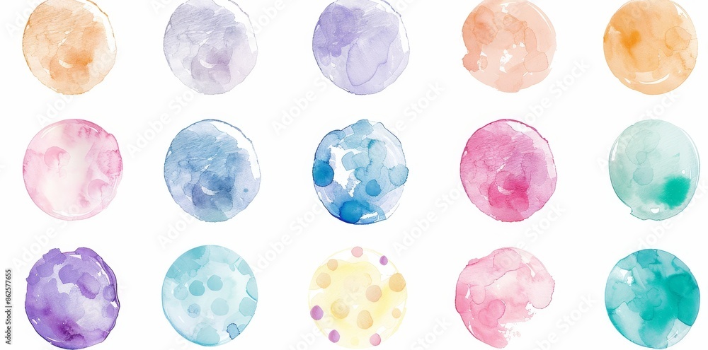 Poster the elements of artistic design consist of a set of colorful watercolor hand painted shapes, stains,