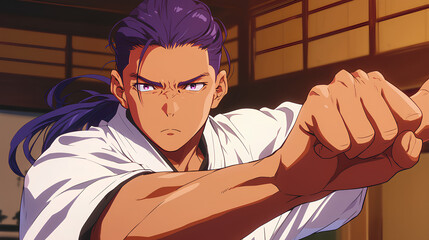 handsome anime martial artist karate pose