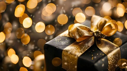a beautifully wrapped gift box with a golden ribbon