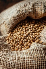 close up of burlap in a bag. Selective focus