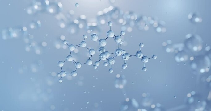 Paroxetine, rotating 3D model of antidepressant, seamless looped video, molecular structure with selective focus