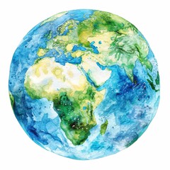 An illustration of the planet Earth isolated on a white background. Hand drawn watercolor illustration.