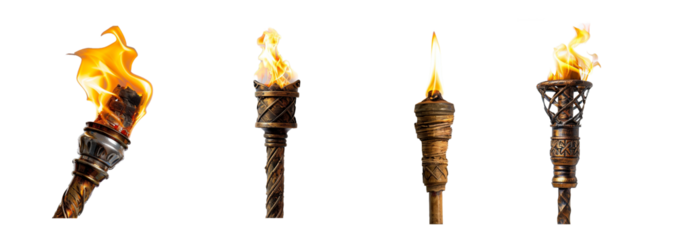 Collection of torch with flame isolated on transparent background. Generated Ai