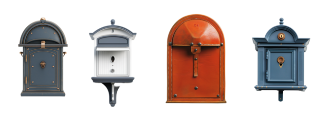 Collection of post box isolated on transparent background. Generated Ai