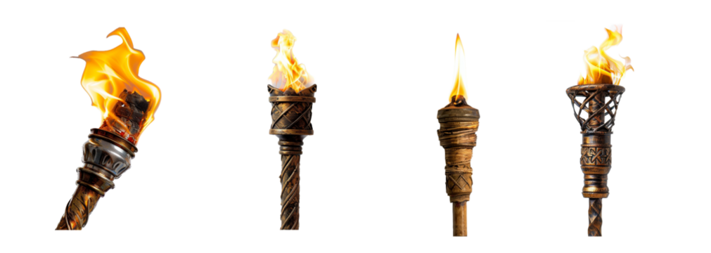 Collection of torch with flame isolated on transparent background. Generated Ai