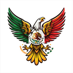 Mexican flag with bold red, white, and green hues, eagle holding snake, and cactus. Vector pennant with 3d papercut effect exudes the rich cultural heritage and spirit of Mexico