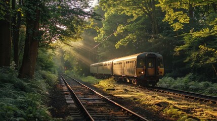 Fototapeta premium As the train exits the forest leaving behind its peacefulness the memories of the journey linger on.