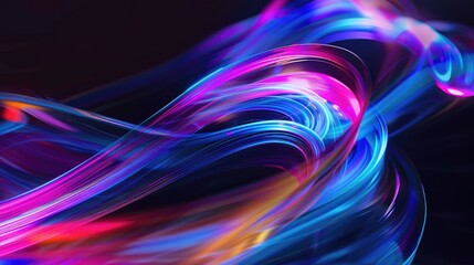 Fototapeta premium Fluid light trails in vibrant colors over a dark background