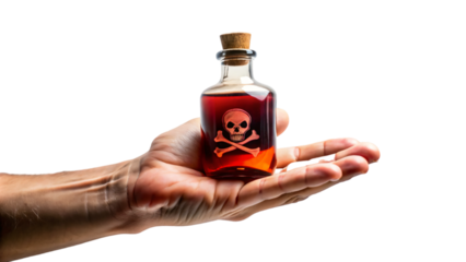 A hand holding a poison glass bottle,