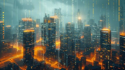 Fototapeta premium Futuristic cityscape with interconnected high-rise buildings