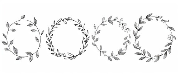 Obraz premium Hand drawn modern illustration of leaves, swirls, ornate, award, icon. Vintage black laurel wreaths collection. Modern illustration of leaves, swirls, ornate, award, icon.