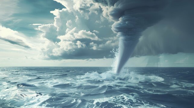 majestic waterspout spirals over the surface of the ocean