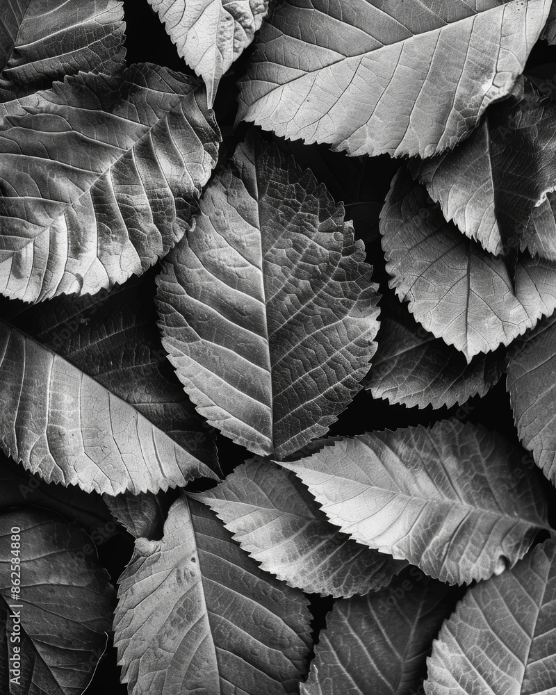 Aufkleber a of leaves are captured in black and white each with its own unique texture creating a visually cap