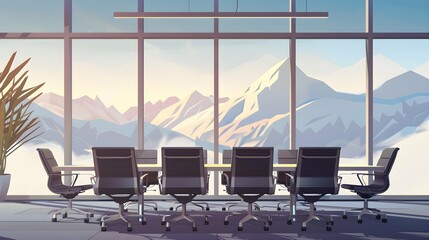 Fototapeta premium conference table and chairs in an office with a view of mountains