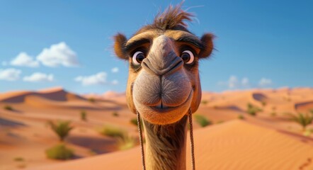 Animated Camel Smiles in Desert Landscape