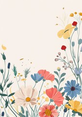 Naklejka premium Wild flowers wreath. Modern vintage illustration in boho style.