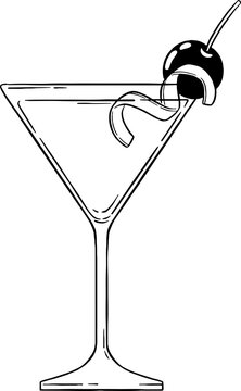 black and white martini cocktail with cherry clip art preview