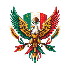 Mexican flag with bold red, white, and green hues, eagle holding snake, and cactus. Vector pennant with 3d papercut effect exudes the rich cultural heritage and spirit of Mexico