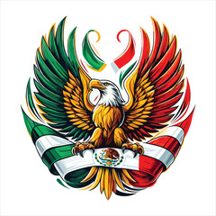 Mexican flag with bold red, white, and green hues, eagle holding snake, and cactus. Vector pennant with 3d papercut effect exudes the rich cultural heritage and spirit of Mexico