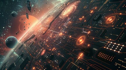 Fototapeta premium A futuristic cityscape with a blue planet in the background