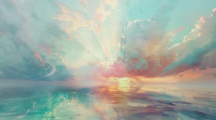 Serene Vintage Seascape with Abstract Pastel Colors and Light Rays