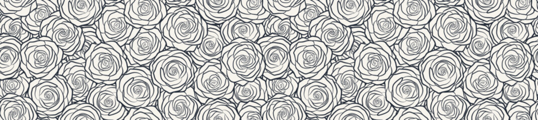 Rose flowers seamless pattern with outline style. vector floral background. 