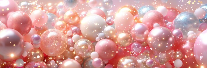 A bunch of pink and white balls with glitter on them