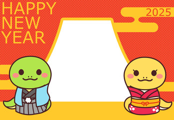 2025年年賀状素材　巳のキャラクター写真フレーム