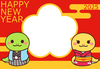 2025年年賀状素材　巳のキャラクター写真フレーム