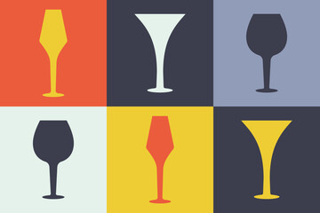 Modern Glasses seamless pattern. Fashion minimalistic design. Silhouettes of  Wineglasses, alcohol Drinks, cocktails, champagne, martini, wine. Vector illustration